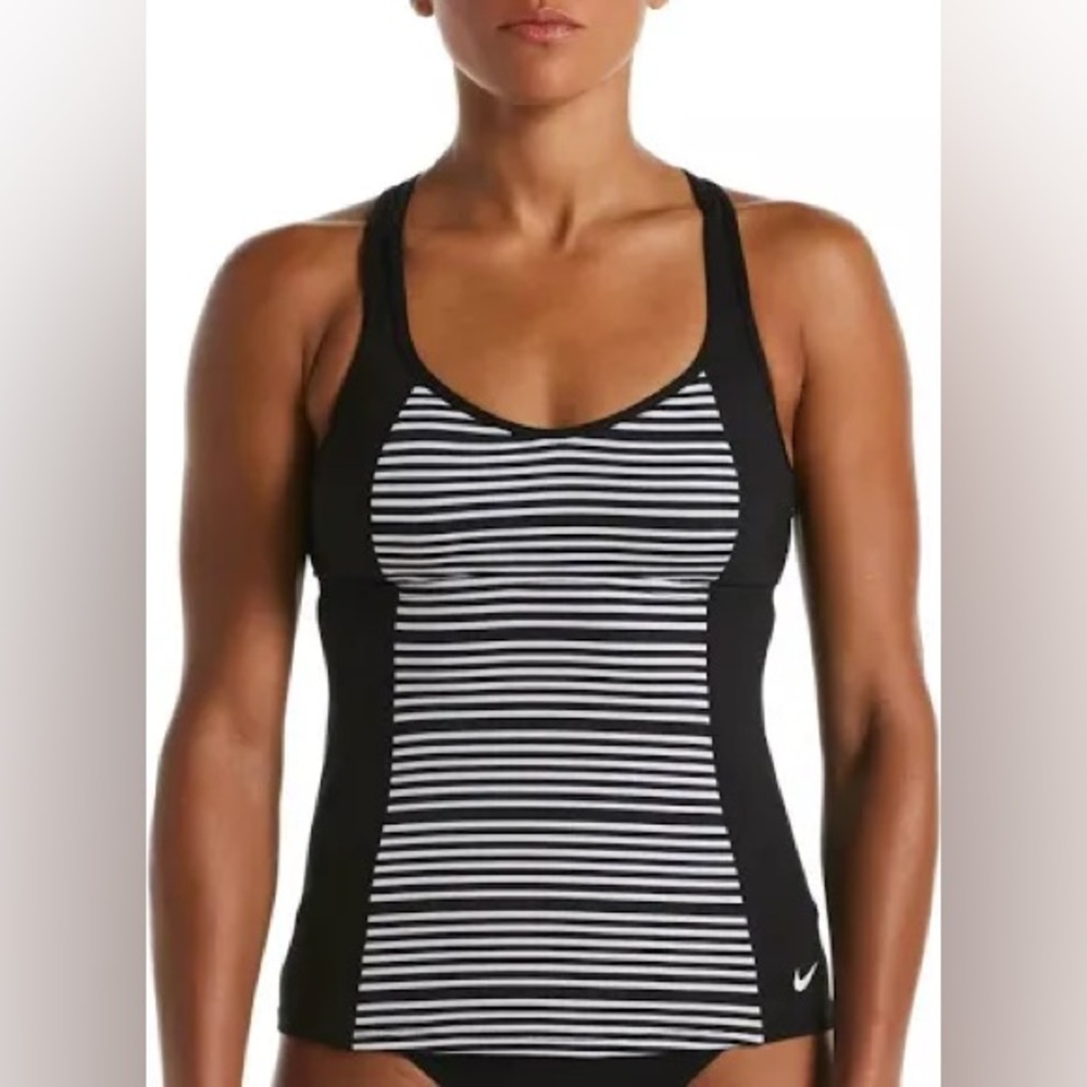 Nike stripe racerback tankini swim top large